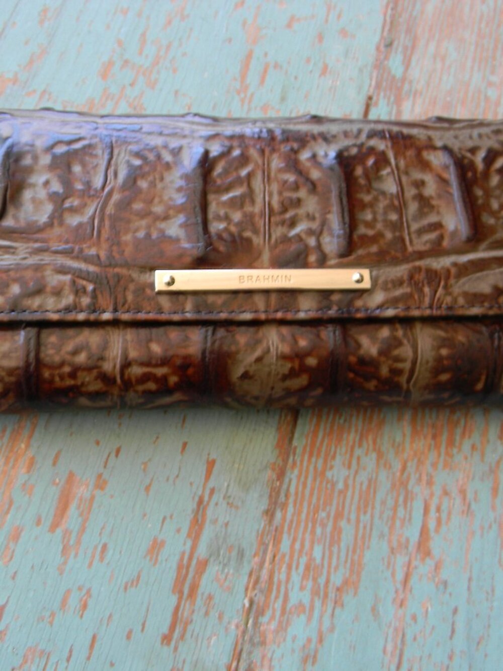 EUC Brahmin Soft LARGE CLUTCH LEATHER CROC Checkbook Wallet in Espresso